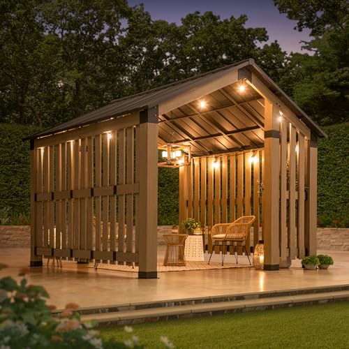 SummerCove 11x11 ft. Hardtop Gazebo Cedar Frame with Privacy Screen Matte Black