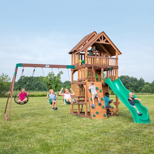 Backyard Discovery Highlander All Cedar Wooden Swing Set Light Brown