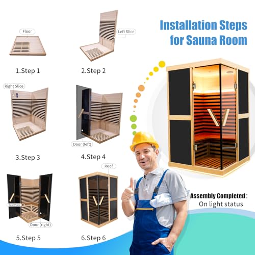 Jintop V-Shaped Infrared Sauna Room with Bluetooth & Double Glass Doors Black
