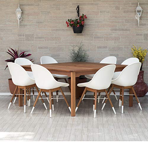 Amazonia Durham Square 9-Piece Patio Dining Set Durable Eucalyptus Wood White Chairs