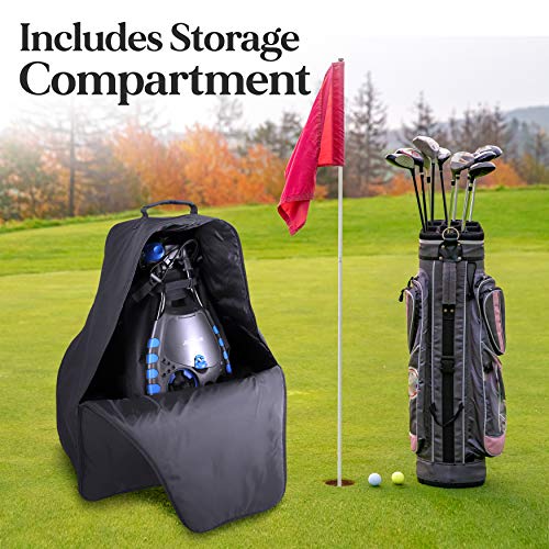 SereneLife 3-Wheel Electric Golf Push Cart - Rechargeable Lightweight Folding Walking Push Cart Roller Golf Bag Holder with Foot Brake, Upper/Lower Bracket with Elastic Strap, Umbrella Holder Assorted