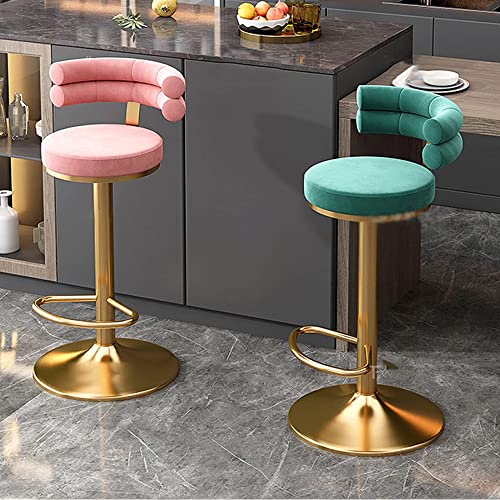 IPSU 360° Swivel Bar Stools Set of 4 Pink Velvet Adjustable Counter Height with Backrest and Footrest