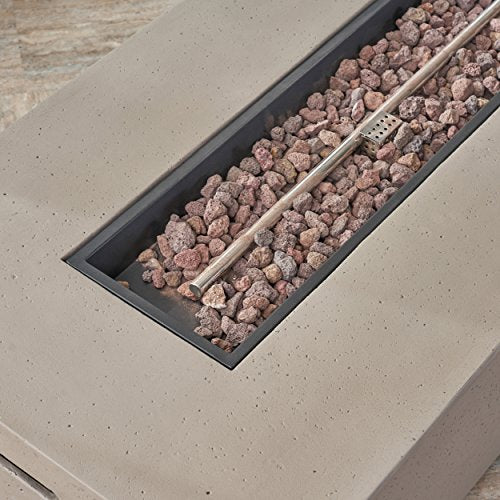 Great Deal Furniture Outdoor Loveseat and Fire Pit Set Grey with Dark Grey Cushions