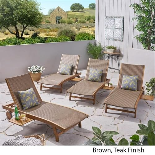 Noble House Banzai Outdoor Wicker and Wood Chaise Lounge Set of 4 Brown