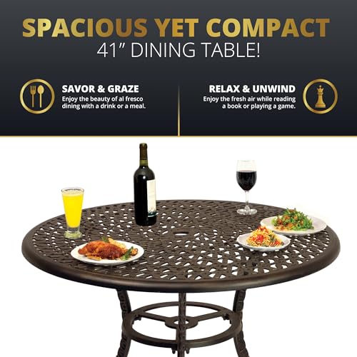 Kinger Home 5-Piece Cast Aluminum Outdoor Dining Set with Cushions, Oil-Rubbed Bronze
