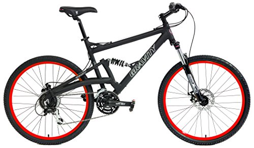 Gravity 2024 FSX 2.0 Dual Full Suspension Mountain Suntour Matt Black with Red Wheels