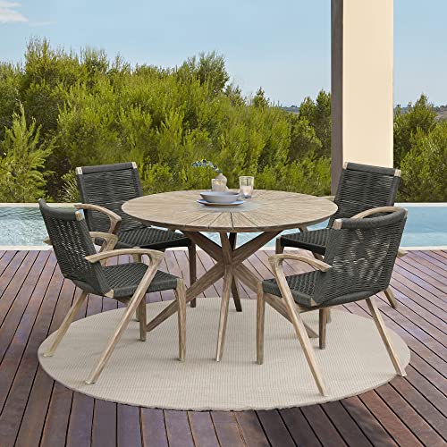 Armen Living Sachi and Nabila Outdoor 5 Piece Dining Set Light Eucalyptus and Concrete