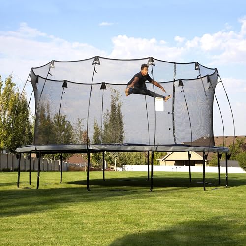 Skywalker Trampolines Epic Series 16 FT Round Outdoor Trampoline with Enclosure Net Black and Gray