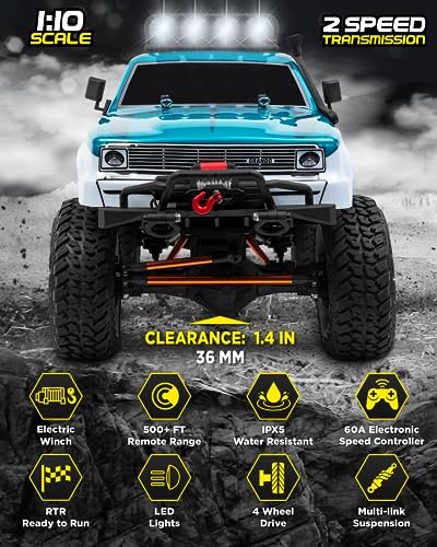 LAEGENDARY 4x4 RC Crawler Truck 1:10 Scale Blue Green Brushless