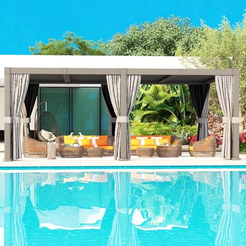Aoxun Louvered Pergola 12' x 20' Outdoor Aluminum with Adjustable Roof Gray