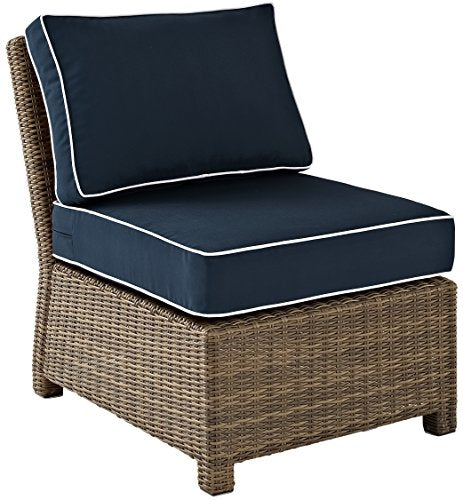 Crosley Furniture Bradenton 5-Piece Outdoor Sectional Sofa Set Brown with Navy Cushions