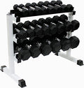 Ader Octagon Rubber Dumbbell Set 2-50Lbs (12 Pairs) 560Lbs with Dumbbell Rack Black White
