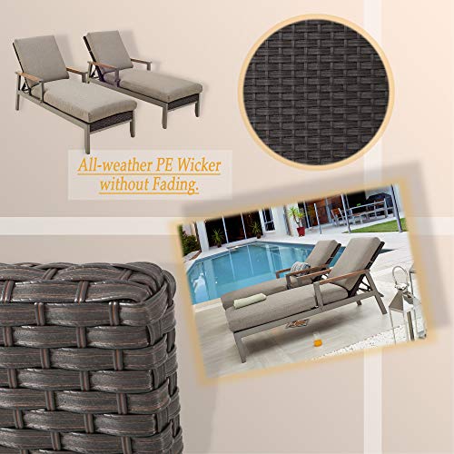 PatioFestival Outdoor Wicker Rattan Chaise Lounge Chair Set with Adjustable Backrest, Grey