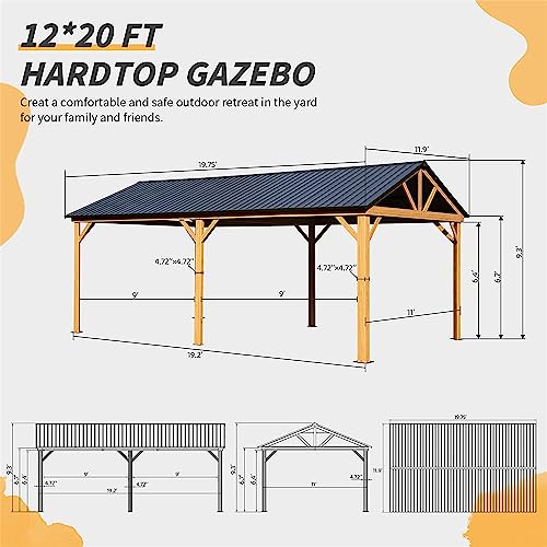 LOPOO Hardtop Metal Gazebo Aluminum Frame Pavilion Yellow Brown 12Ft x 20Ft