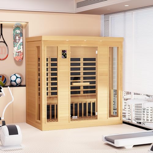 VEVOR 3-4 Person Far Infrared Wooden Sauna Brown