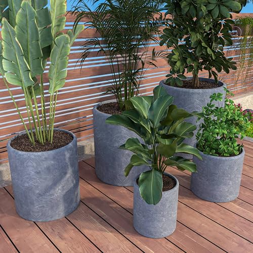 LeisureMod Tundra 5-Piece Fiberstone and MGO Clay Planter Set Aged Concrete