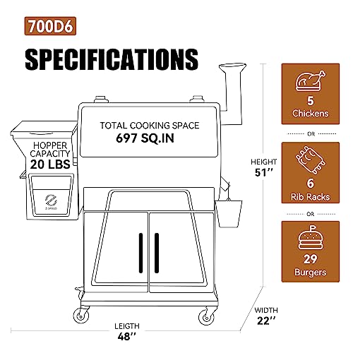 Z GRILLS Pellet Grill Smoker with PID 2.0 Controller, LCD Screen, 2 Meat Probes, 697 sq in Cooking Area, Huge Storage Cabinet, Rain Cover Bronze