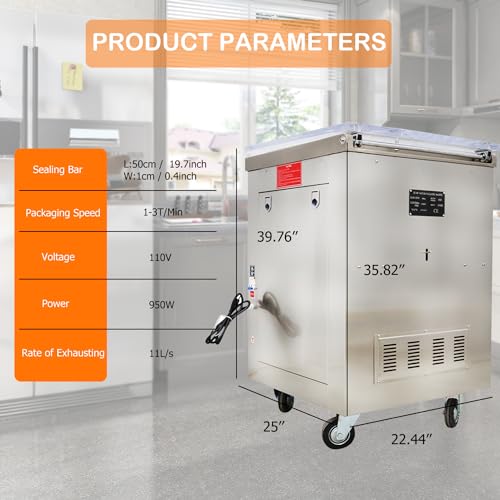 HayWHNKN Single Chamber Vacuum Packaging Machine 20inch Sealing Bar Silver