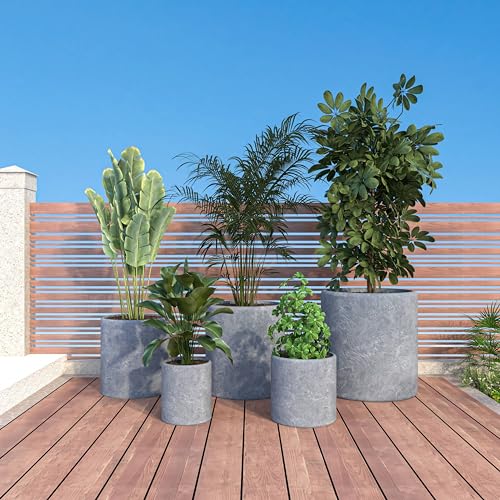 LeisureMod Tundra 5-Piece Fiberstone and MGO Clay Planter Set Aged Concrete