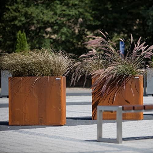 GZGNEEVL Corten Steel Planter Box 32 Inch Large Square Cube Rustic Metal Outdoor Planter