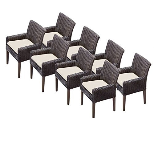 TK Classics TKC Venice Wicker Patio Arm Dining Chairs Set of 8 Beige