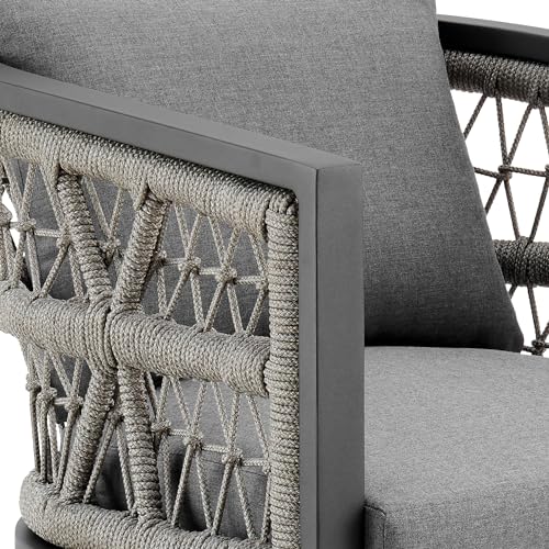 Armen Living Zella Outdoor Patio Dining Chair Set of 2 Aluminum Light Gray Rope with Earl Gray Cushions