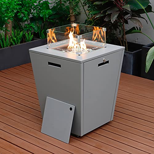 LeisureMod Marlin Modern Green Outdoor Chaise Lounge Chair Set with Fire Pit Table