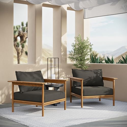 Modway Wren Teak Wood Outdoor Patio Armchair Set of 2 Natural Flint Gray