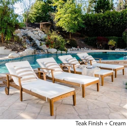 Afuera Living Outdoor Chaise Lounge Set of 4 Teak and Cream
