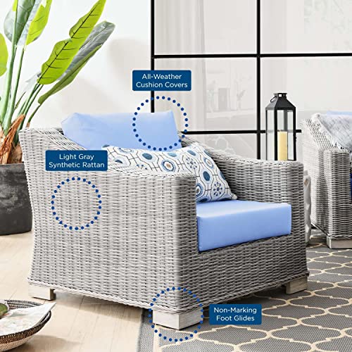 Modway Conway Outdoor Patio Wicker Rattan Armchair Light Gray Light Blue