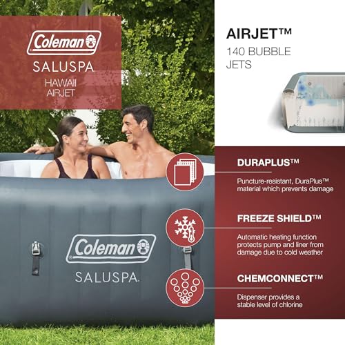 Coleman SaluSpa 114 AirJet Inflatable Square Hot Tub Gray with Bestway Non-Slip Spa Seat 4-Pack