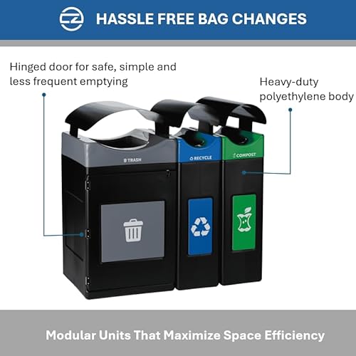 Commercial Zone Products Avante™ Series Black Triple-Stream Trash Recycling Compost Center 55-Gallon Square 30-Gallon Narrow