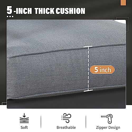 Solaste 5-Piece Aluminum Patio Furniture Set Modern Outdoor Sectional Sofa with Cushions and Glass Table Grey