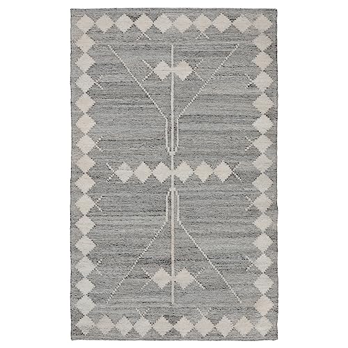 Benzara Handwoven Polyester Area Rug 8x10 Gray Geometric