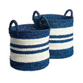 MY SWANKY HOME Coastal Blue White Stripe Tall Hamper Tote Baskets Set of 2