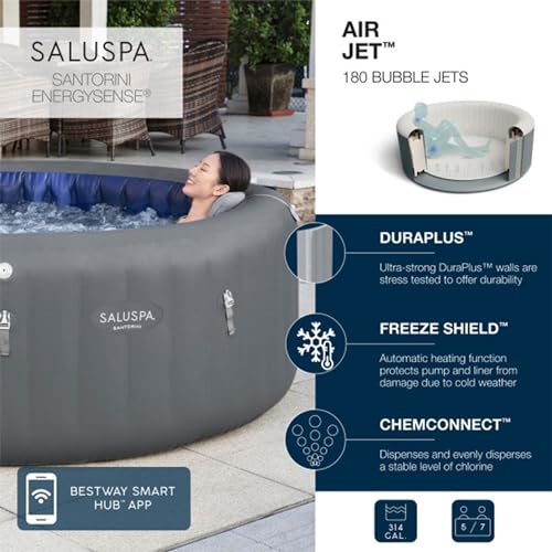 Bestway SaluSpa Santorini HydroJet Inflatable Hot Tub with EnergySense Cover