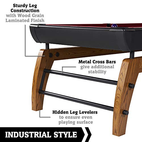 Hall of Games 7' Edgewood Drop Pocket Table with Pool Ball and Cue Stick Set Brown
