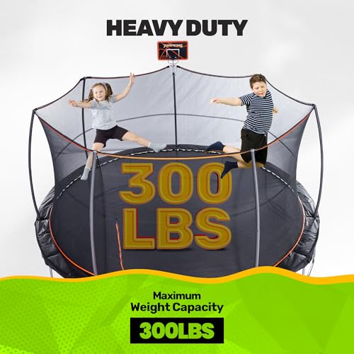 JumpKing 15 ft Trampoline with Safety Enclosure & Basketball Hoop Black/Orange