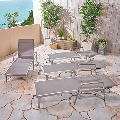 Christopher Knight Home Joy Outdoor Mesh and Aluminum Chaise Lounge Set of 4 Grey