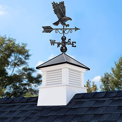 Good Directions 18" Square Manchester Vinyl Cupola with Black Aluminum Roof and Eagle Weathervane Vinyl/Black