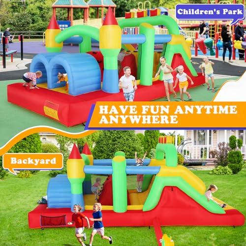 Whubefy Inflatable Obstacle Course Bounce House with Slide and Tunnels