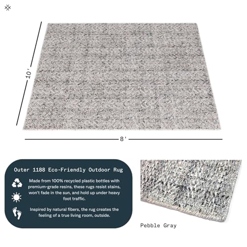 Outer 100% Recycled Plastic Stain-Resistant Indoor Outdoor Rug Pebble Gray 8x10