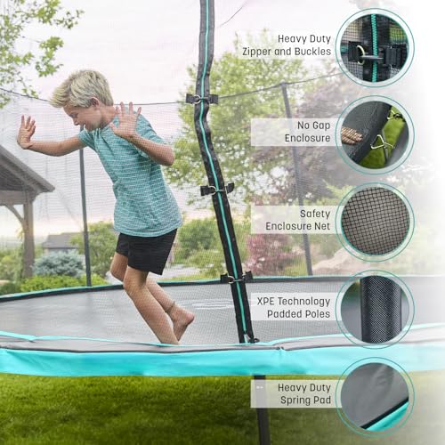 Skywalker Trampolines 12 FT Round Trampoline with Safety Enclosure Teal