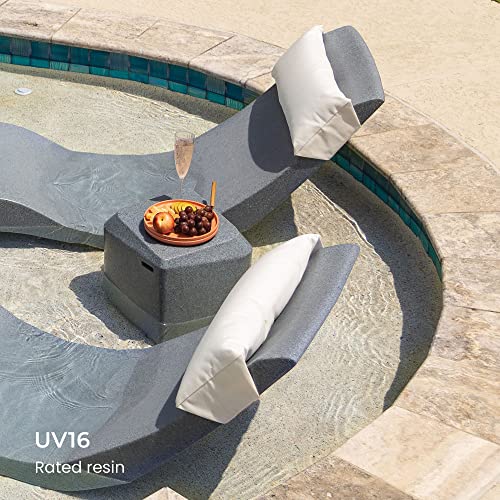 Aqua Chairs Aqua Outdoors In-Pool Chaise Set - 2 Chaises, 2 Headrest Pillows & 1 Side Table - Classic White/Grey