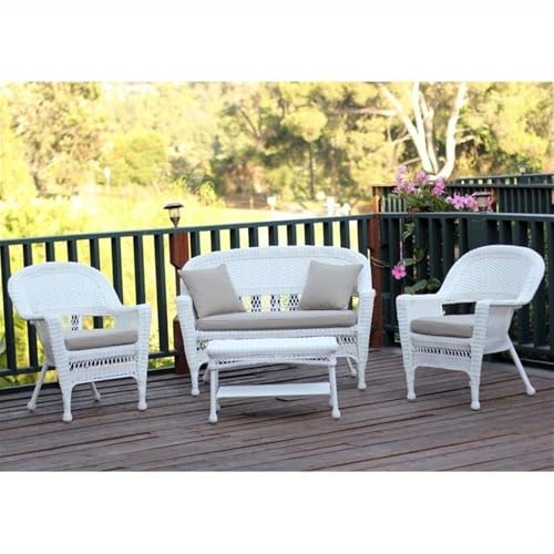 Jeco 4pc Wicker Conversation Set White