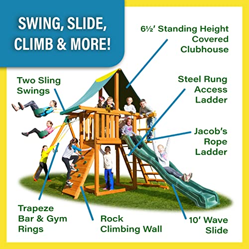 Best in Backyards Solid Cedar Wood Swing Set Jungle Gym Green & Yellow Components