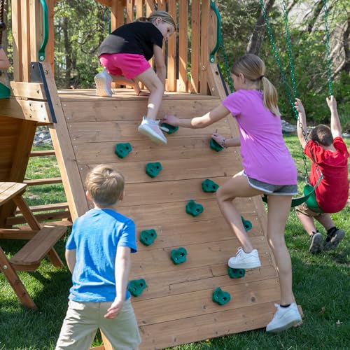 Backyard Discovery Endeavor II Cedar Swing Set Playset Green Wave Slide