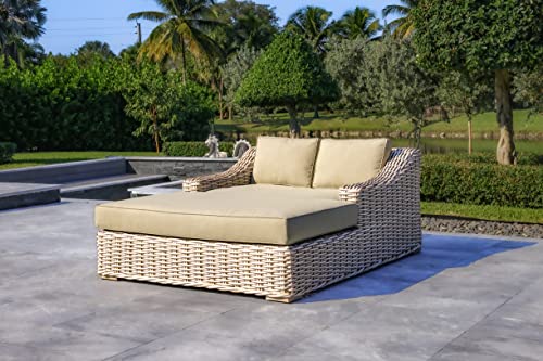 OUTSY Extra Large Double Sun Lounger Wicker Aluminum Frame White/Grey 79x59 Inch
