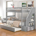 Merax Twin Over Twin Bunk Beds with Staircase and Trundle Grey