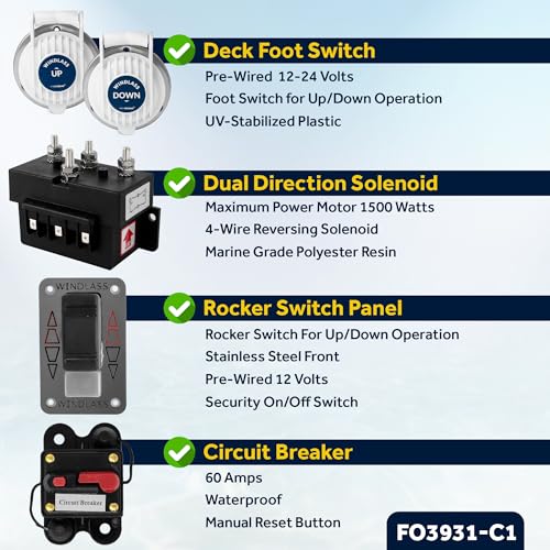 Five Oceans Vertical Windlass Kit 600W 12V with 150ft Rope & 15ft Chain Silver/Black